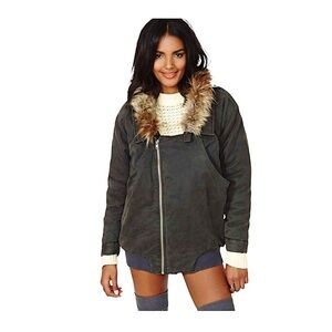 UNIF Urban Outfitters F Bomber Jacket Sherpa Lined Asymmetrical Zip Oversized M